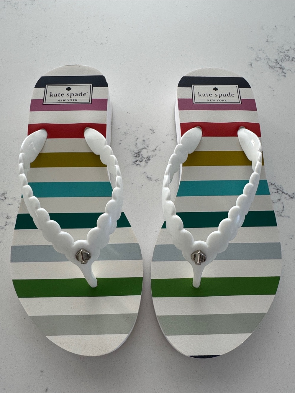 kate spade Rainbow Stripe Platform Wedge Flip Flops